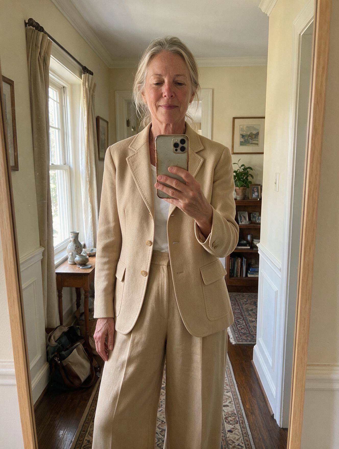 Customer wearing her Camille two-piece set at a cafe